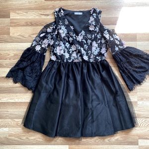 Dressfo Cold Shoulder Floral Embroidered Dress